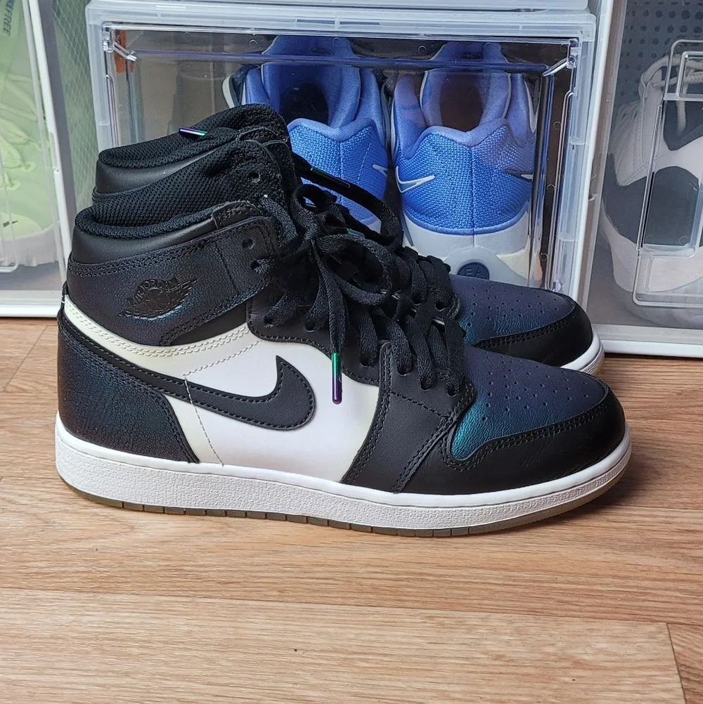 Nike Air Jordan 1 High Top Sneakers - Black, White, Teal Iridescent